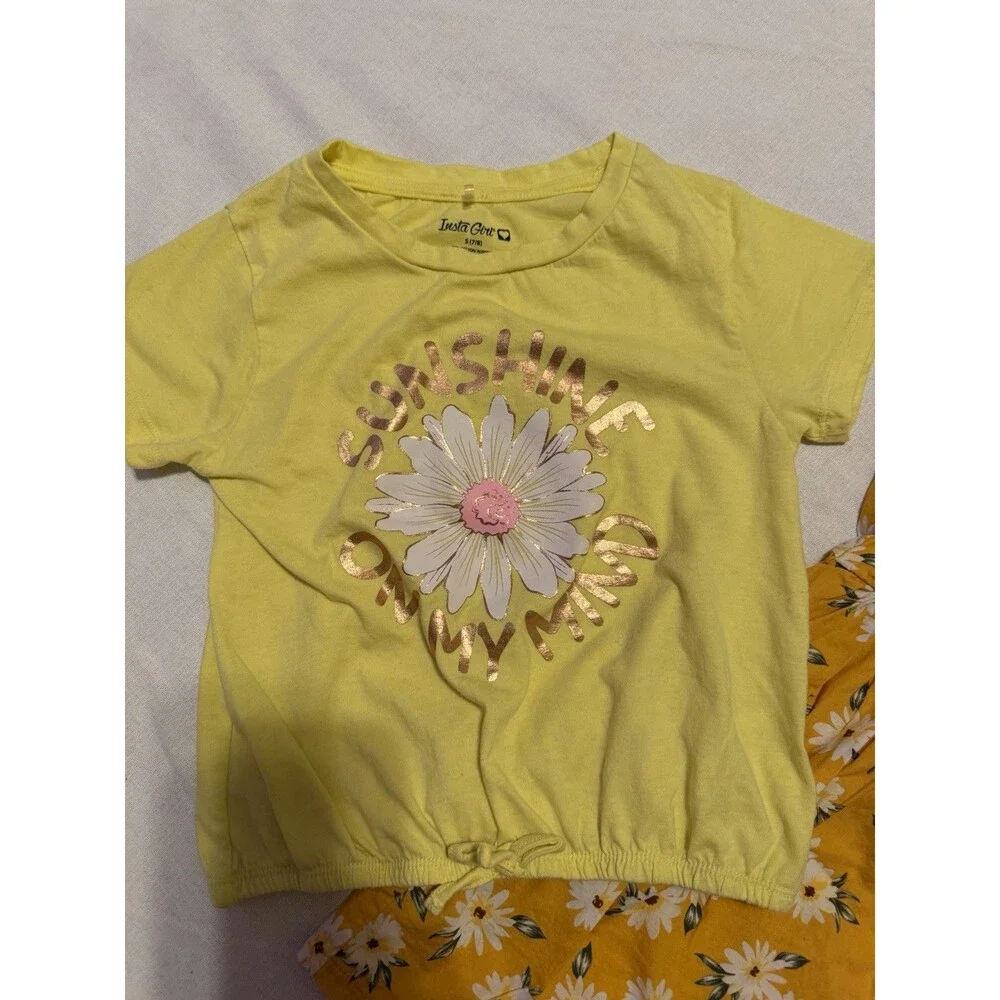 Insta Girl & Little Lass Girls 2pc Yellow Floral Dress + Tee Set Size 6 S 7/8